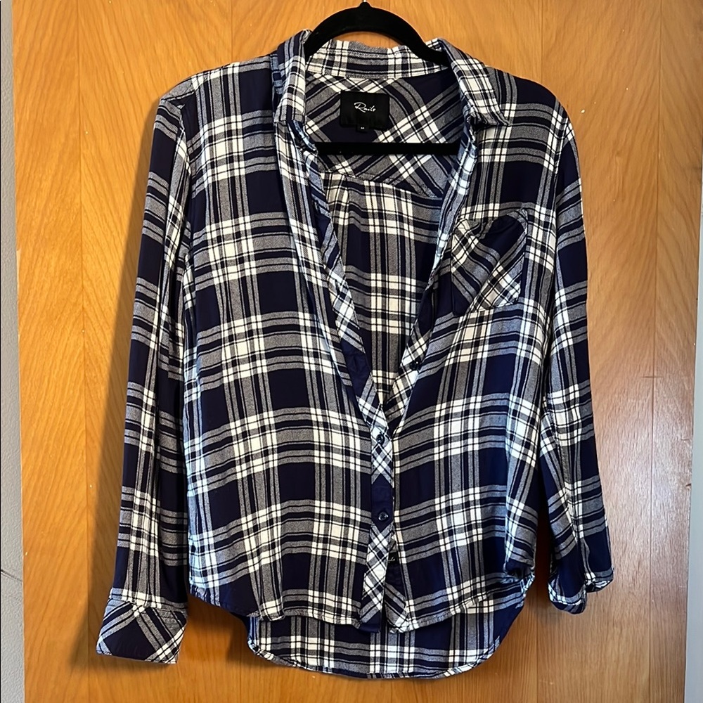 Rails Plaid Button-Up Shirt - Navy and White